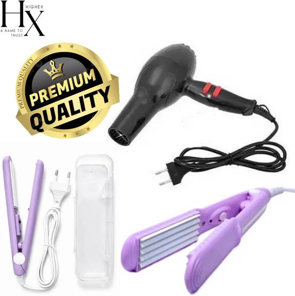HIGHEX Hair Dryer 6130 + Mini Straightener + Hair Crimper 8006 Hair Dryer