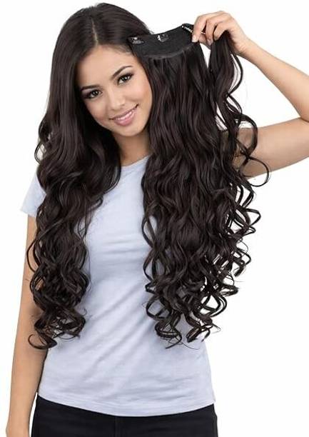 lushe Tress Women's & Girl's Curly/Wavy Natural Brown Clip and Go 24 inch Hair Extension