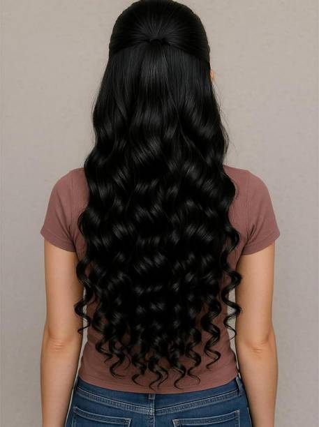 PrimeBerie Stylish Silky Black Wavy\Curly 24 inch Hair Extension
