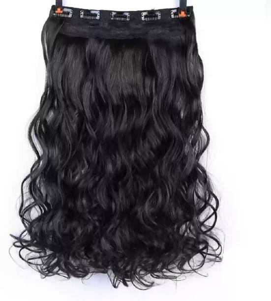 MoonEyes Women's Natural Black 5 Clip in Wavy/Curly  (Pack of 1) Hair Extension