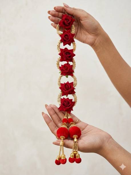 Crazy Hair Artificial Rose Floral Hair Parandi For Bridal Hair Accessory Set