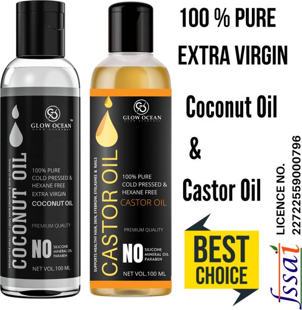 glowocean Cold-Pressed Castor Oil & Virgin Coconut Oil Combo Hair Oil