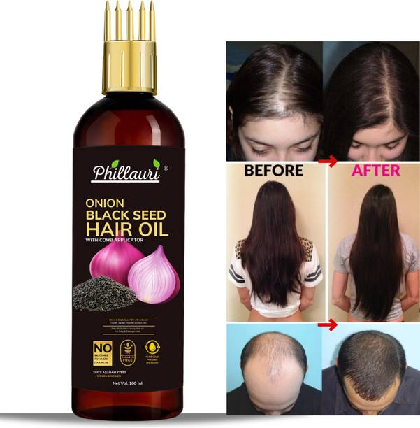 Phillauri Onion Oil - Black Seed Onion Hair Oil - WITH COMB APPLICATOR m  Hair Oil