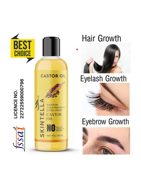 Skintella Cold-Pressed Extra Virgin Castor oil -For Hair,Skin,Eyebrow & Eyelashes Growth Hair Oil