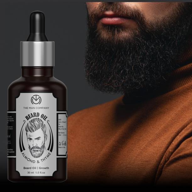 THE MAN COMPANY Beard Oil for Growing Beard Faster with Almond & Thyme, 100% Natural, Best Beard Growth Oil for Men, Nourishes & Strengthens Uneven Patchy Beard - 30ML Hair Oil