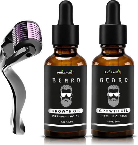Phillauri Men Beard Growth Oil and Derma roller 0.5mm for hair for beard, Thicker Beard Hair Oil
