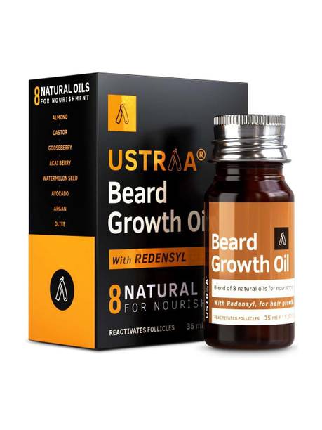 USTRAA Beard Growth Oil - 35ml - More Beard Growth, With Redensyl, 8 Natural Oils including Jojoba Oil, Vitamin E, Nourishment & Strengthening, No Harmful Chemicals Hair Oil