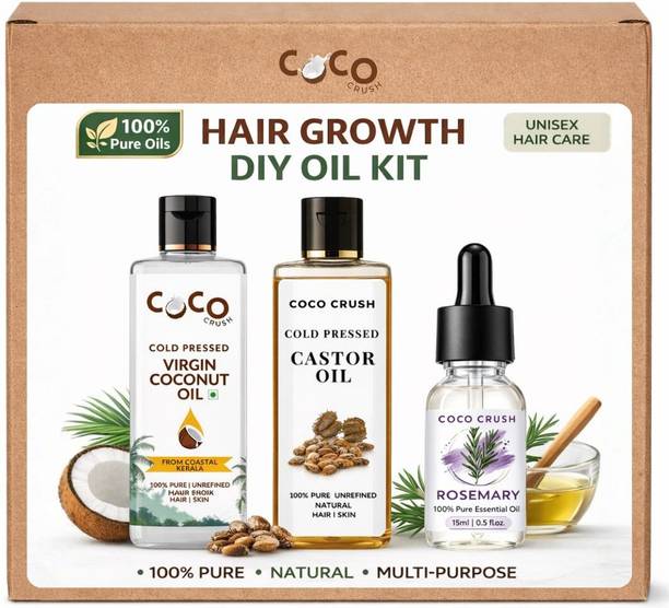 COCO CRUSH Hair Fall Control & Hair Growth Kit - Natural Rosemary, Castor, Coconut Hair Oil