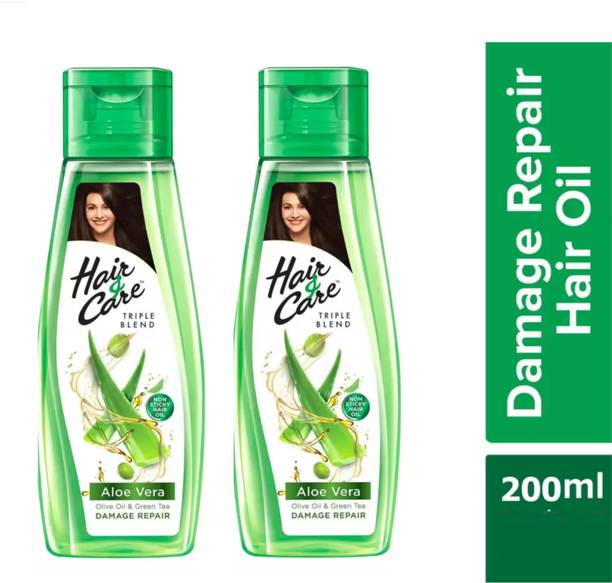 HAIR & CARE Damage Repair Non-Sticky Hair Oil with Aloe Vera Green Oil 2x200Ml Pack Of 2 Hair Oil