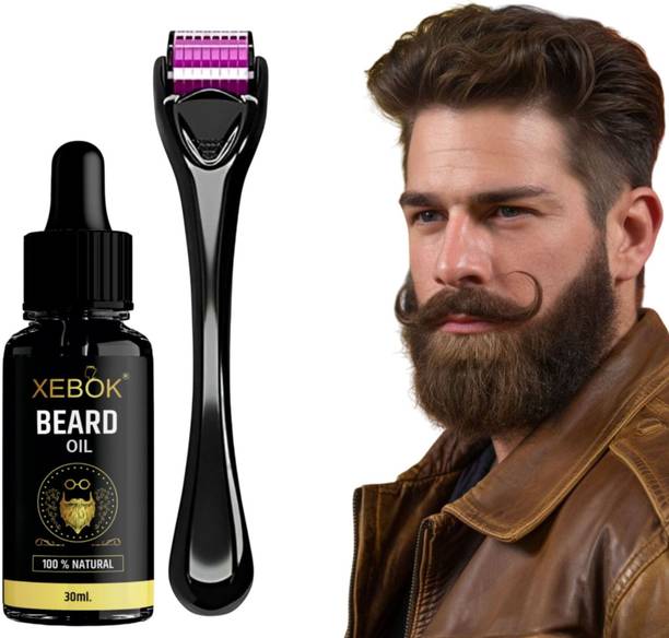 Xebok Organic Beard Oil for Beard and Moustache With Derma Roller Hair Oil