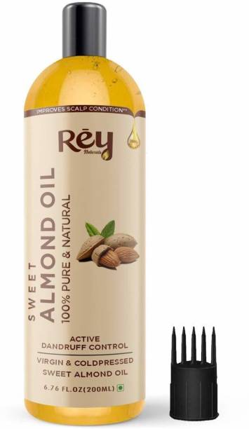 Rey Naturals 100% Pure & Natural Sweet Almond oil - Virgin & Cold pressed - for hair & skin - 200 ml Hair Oil