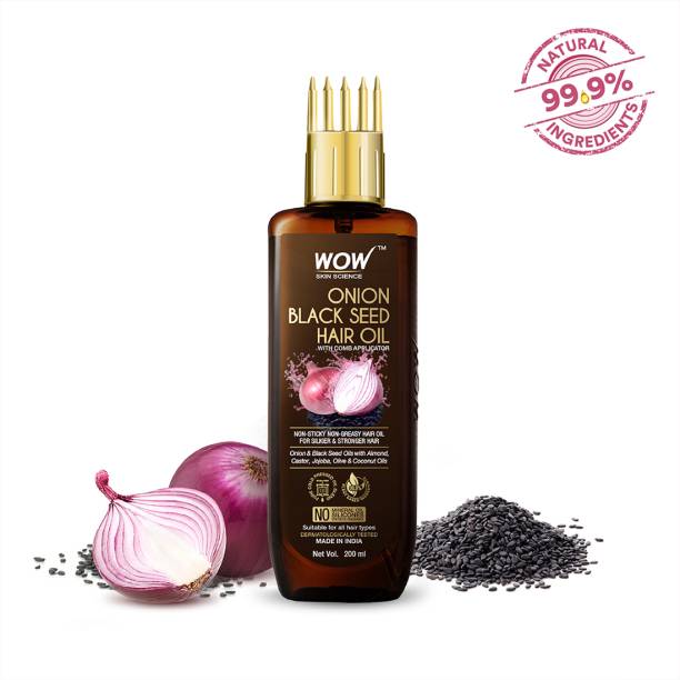WOW SKIN SCIENCE Onion Oil - Black Seed Onion Hair Oil - WITH COMB APPLICATOR - Controls Hair Fall - NO Mineral Oil, Silicones, Cooking Oil & Synthetic Fragrance - 200 ml Hair Oil
