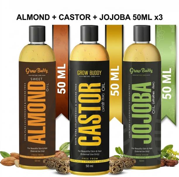 GROWBUDDY Natural Almond, Castor & Jojoba Hair Oil for Ultimate Hair Repair (Pack of 3) Hair Oil