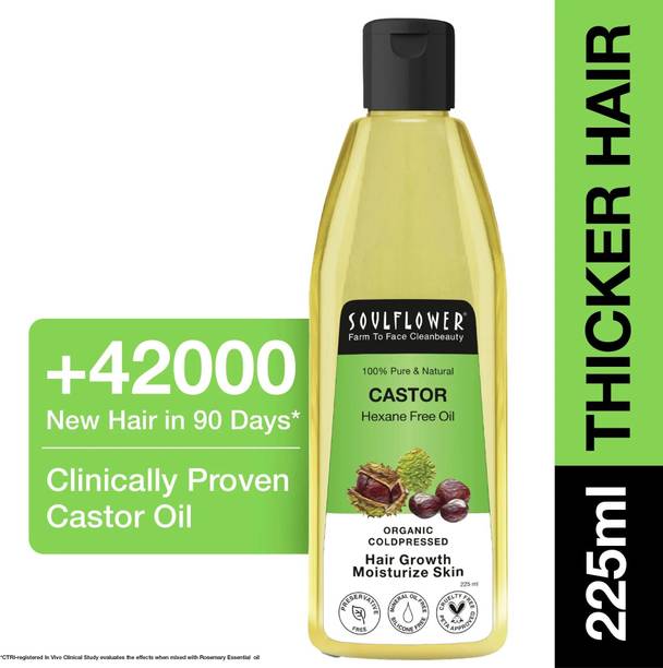 Soulflower Castor Hair Oil for Growth, Fall Control, Skin Moisturiser, Anti Aging Hair Oil