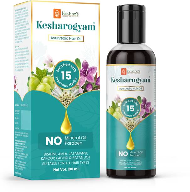 Krishna's Herbal & Ayurveda Kesharogyam Ayurvedic Hair Oil | Enriched with 15 Precious Herbs | Controls Hair Falls | Strengthen Hair Roots | Protects Hair From Damaging | Pure Ayurvedic and Herbal | No Side Effects Hair Oil