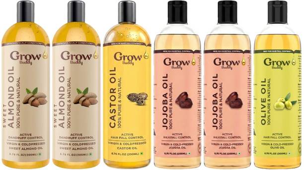 GROWBUDDY 2x Almond, Castor, 2x Jojoba & Olive | Glow & Radiance Hair Pack Hair Oil