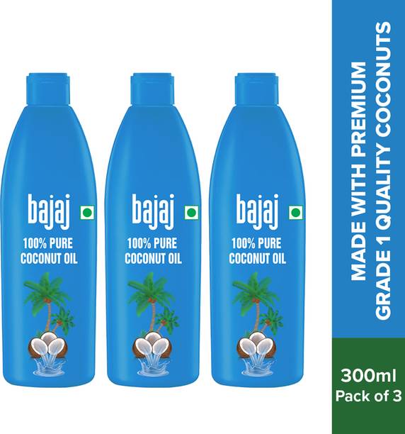 BAJAJ 100% Pure Coconut Oil 300 ml pack of 3 Hair Oil