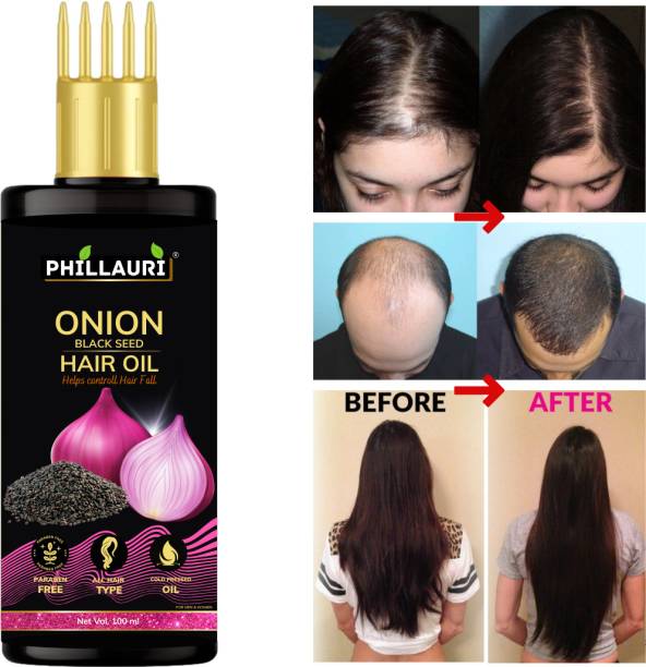 Phillauri Onion Oil - Black Seed Onion Hair Oil - WITH COMB APPLICATOR m  Hair Oil