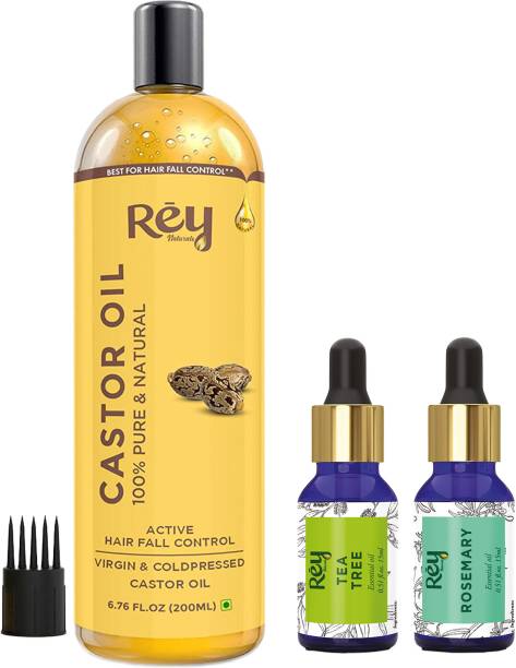Rey Naturals Rosemary & Tea Tree Essential Oil(15Ml) | Castor Oil for Skin Care & Hair Growth Hair Oil