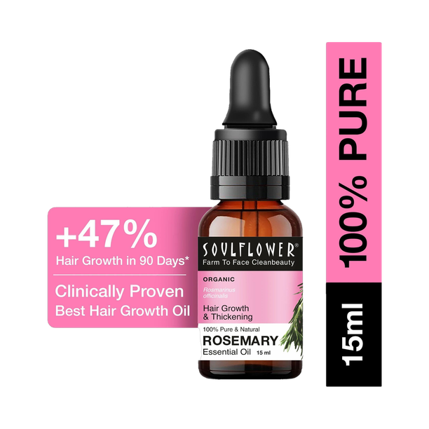 Soulflower Rosemary Essential Oil For Hair And Skin, Hair Growth, Strength, & Acne Control Hair Oil