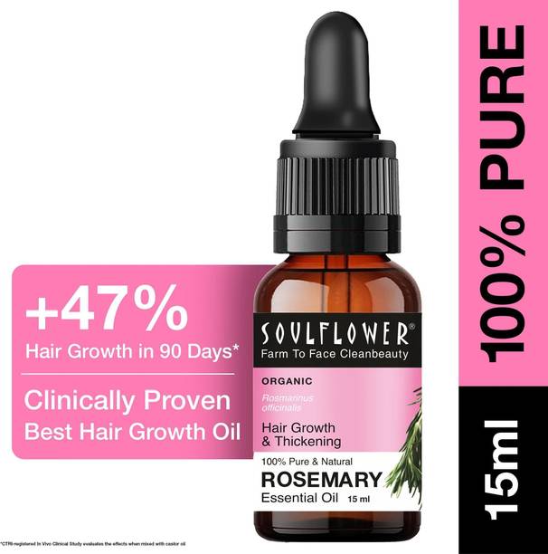 Soulflower Rosemary Essential Oil For Hair And Skin, Hair Growth, Strength, & Acne Control Hair Oil