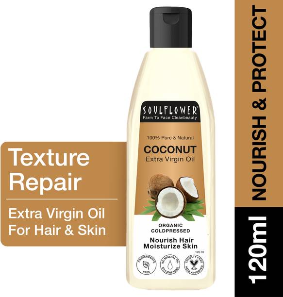 Soulflower Virgin Coconut Oil for Hair Growth, Clinically Proven Frizz Control, Moisturizer Hair Oil