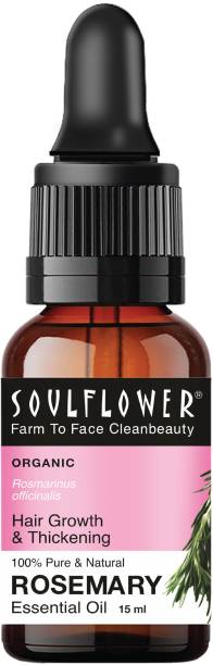 Soulflower Rosemary Essential Oil, 15ml, 100% Pure, Natural & Undiluted Re vitalizer for Hair Growth, Long, Shining & Strong Hair, Hydrating & Moisturising Skin, For Steam, Cough & Cold - Camphor Family