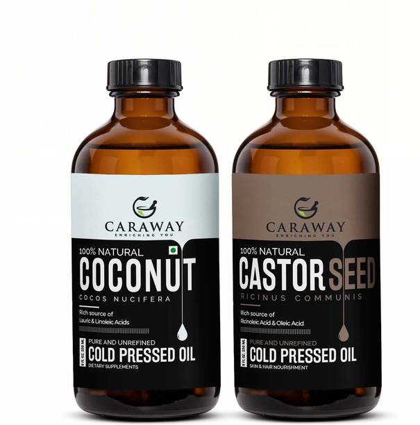 Caraway Castor Oil 236 ml with Coconut Oil 236 ml Combo - Promotes Hair Growth Hair Oil
