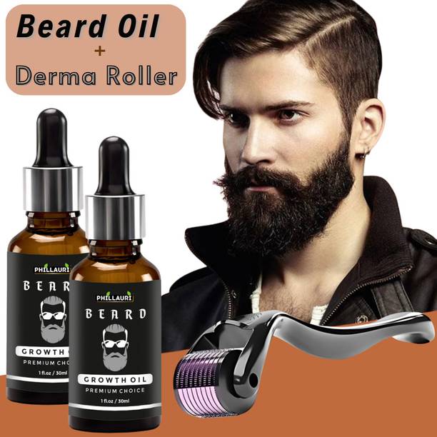 Phillauri Beard Hair Growth Oil for Men, Faster Growth, Chemical Free With Derma Roller Hair Oil