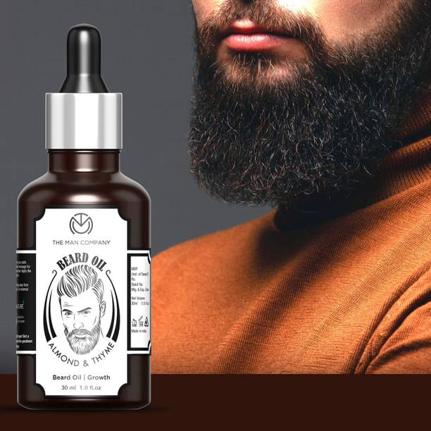 THE MAN COMPANY Beard Oil for Growing Beard Faster with Almond & Thyme, 100% Natural, Best Beard Growth Oil for Men, Nourishes & Strengthens Uneven Patchy Beard - 30ML Hair Oil