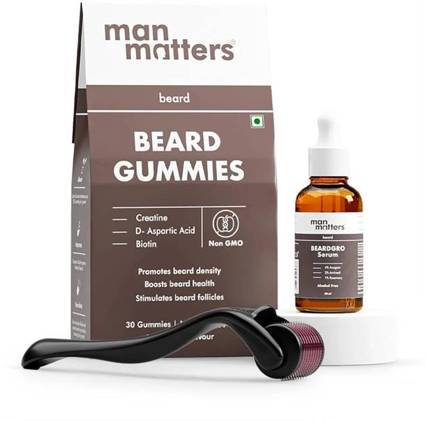 Man Matters Ultimate Beard Growth Kit | Beard Serum, Beard Gummies & 0.5mm Derma Roller Hair Oil