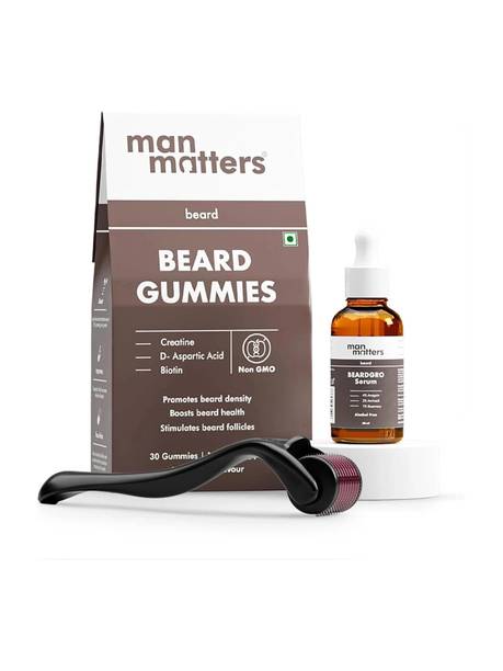 Man Matters Ultimate Beard Growth Kit | Beard Serum, Beard Gummies & 0.5mm Derma Roller Hair Oil