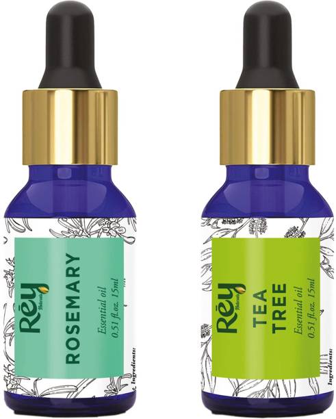 Rey Naturals Tea tree oil and Rosemary essential oils Pure 100% Natural 15 ml + 15 ml Hair Oil