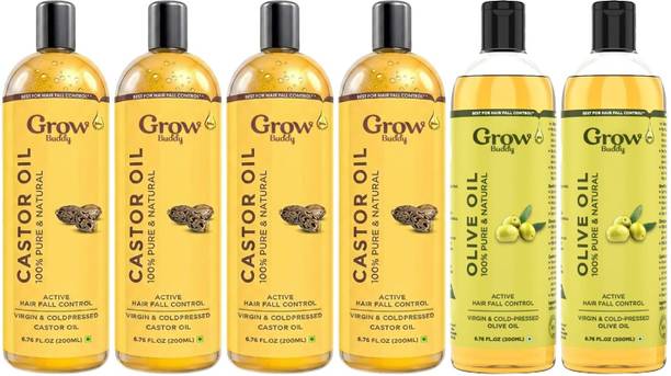GROWBUDDY 4x Castor & 2x Olive (6x200ml) Hair Oil