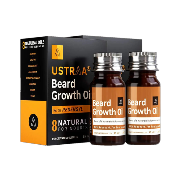USTRAA Beard Growth Oil - 35ml x 2 | More Beard Growth with Redensyl & 8 Natural Oils Hair Oil