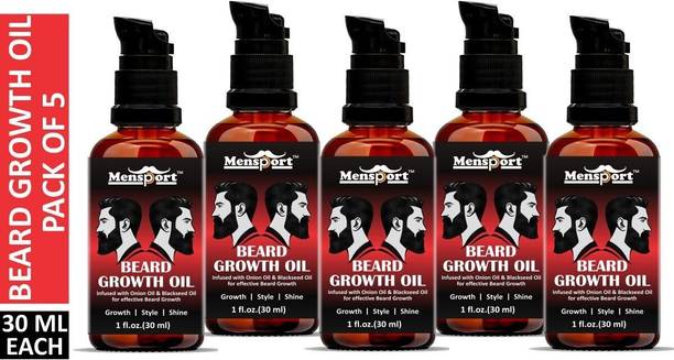 Mensport Premium Beard Growth Oil- For Fast Beard Growth, Style & Shine Combo pack of 5 bottles of 30 ml(150 ml) Hair Oil