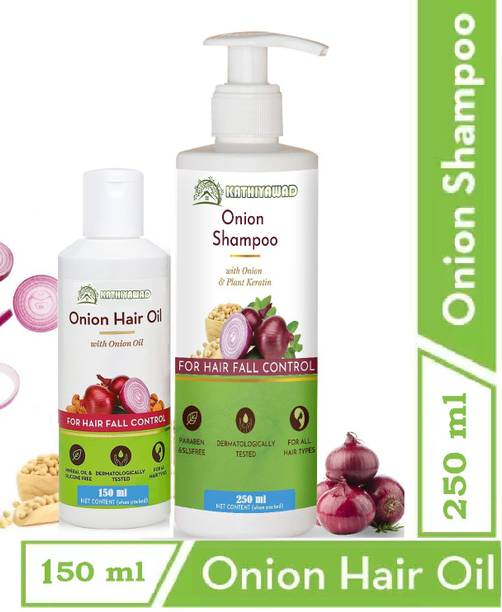 Kathiyawad "Anti Hair Fall Spa Range with Onion Hair Oil + Onion Shampoo for Hair Fall Control" (2 Items set)