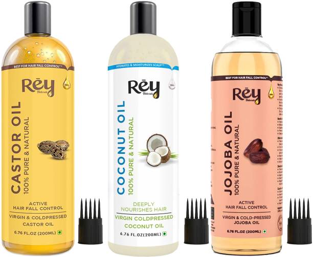 Rey Naturals Premium Cold Pressed Castor Oil For Hair And Skin,Coconut Oil & Jojoba Natural Hair Oil