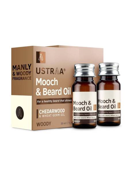 USTRAA Woody Mooch and Beard Oil - 35 ml x 2 | No Parabens Hair Oil