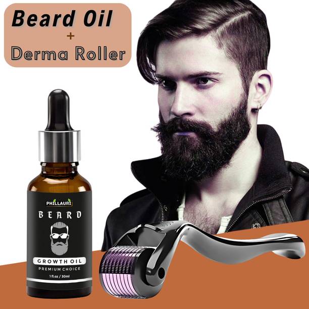 Phillauri Beard Hair Growth Oil for Men, Faster Growth, Chemical Free With Derma Roller Hair Oil