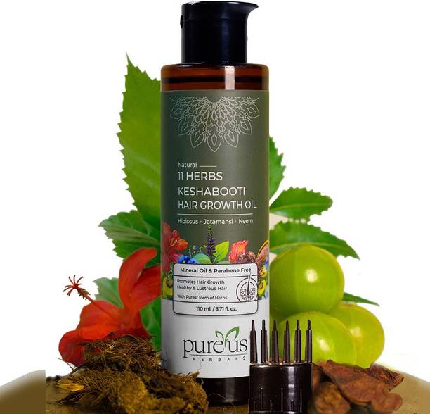 Pureus Herbals Keshabooti 11 Herbs Hair Growth Oil | Mineral Oil Free With Comb Applicator Hair Oil