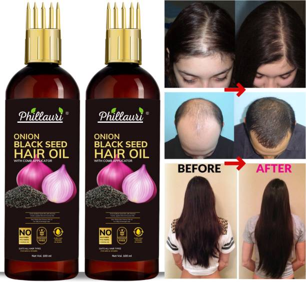 Phillauri Black Seed Onion Hair Oil - WITH COMB APPLICATOR - Controls Hair Fall Hair Oil