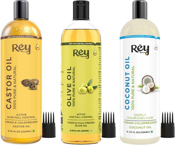 Rey Naturals Premium Cold Pressed Castor Oil,Olive Oil & Coconut  Hair Oil