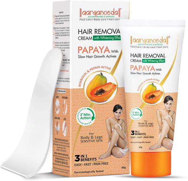 Aaryanveda Hair Removal Cream with Whitening Effect Papaya Hair Remover with 2 Min. Formula Cream