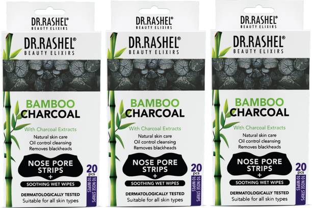 DR.RASHEL Bamboo Charcoal Nose Strip & Wet Wipes for Whiteheads & Blackheads Remover Strips