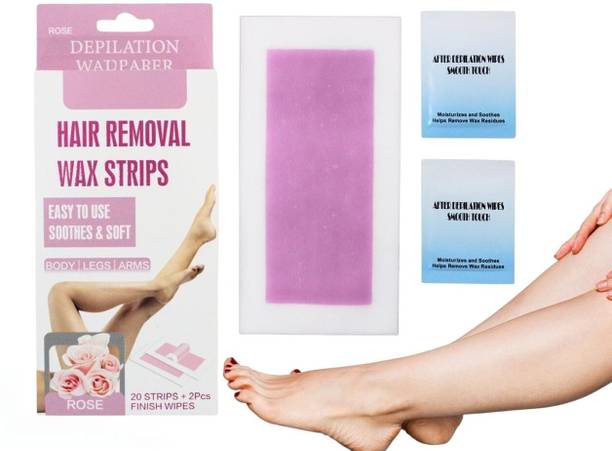 HSQ Rose Hair Removal Wax Strips for Women – 20 Wax Strips + 2 After-Wax Wipes Strips