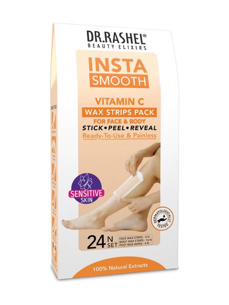 DR.RASHEL Insta Smooth Vitamin C Wax Strip Painless Pack for Face & Body Stick Peal Reveal Strips