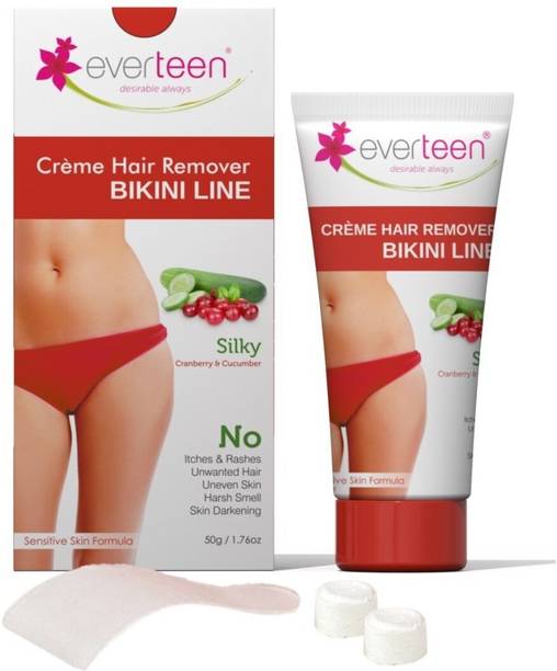 everteen SILKY Bikini Line Hair Remover Creme with Cranberry and Cucumber - 1 Pack (50g) Cream