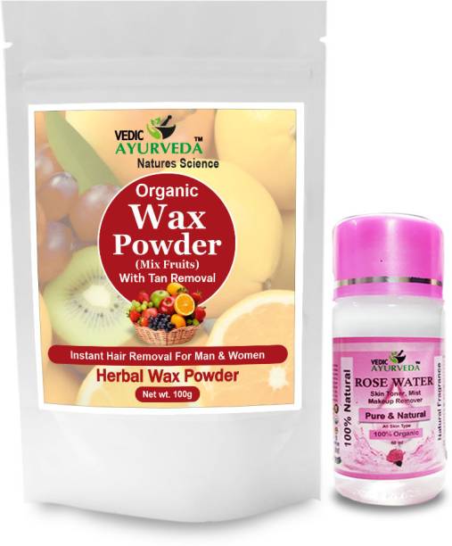 VEDICAYURVEDA Mix Fruits Wax Powder for Hands, Legs,Underarms and Bikini With Rose Water 60ml Powder