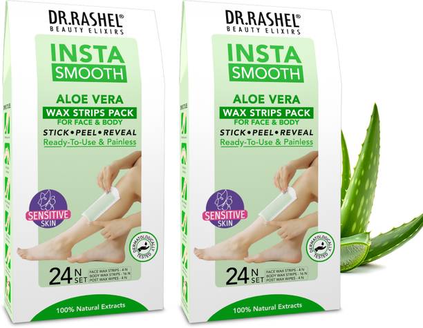 DR.RASHEL Insta Smooth Aloe Vera Wax Strips | Face & Body | Painless Peel & Reveal Strips